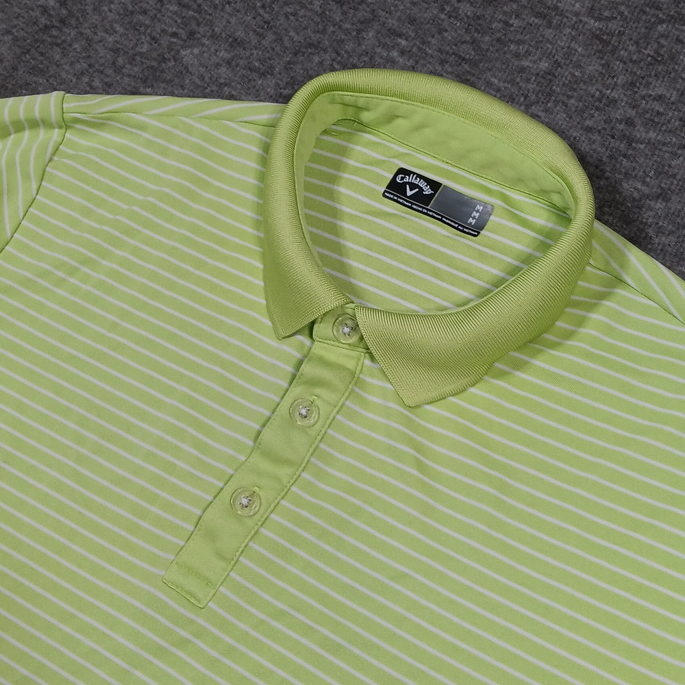 Callaway Polo Shirt Mens Medium Green Striped Golf Performance Short Sleeve Logo
